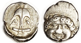 APOLLONIA PONTIKA, Drachm, 450-400 BC, Anchor & crayfish/ Gorgon head facing, S1655; VF, rev significantly off-0ctr to bottom but face complete, nose ...