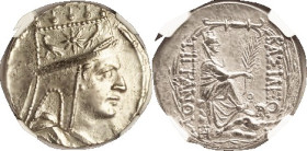 ARMENIA, Tigranes II, 96-56 BC, Tet, Head rt in tiara/ Tyche std r, Orontes swimming below, Theta in field rt; in NGC slab as CH XF, strike 5/5, surf ...
