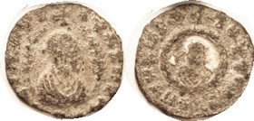 AXUM, Ouazebas, 350-400 AD, Æ16 mm, Bust betw branches/bust in circle, lgnds around ea side; F or so, darkish patina with paler brown hilighting, ltly...