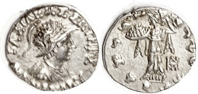 BAKTRIA, As last but helmeted bust r, EF, centered, sl lgnd crowding, well struck, good metal. (An AEF brought $161 on $300 bid in my 10/08 sale.)
