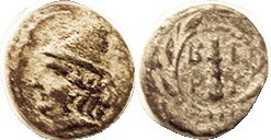 BIRYTIS Æ11, c.350-300 BC, Kabeiros head l./club in wreath, BIPY; VF, nrly centered, dark patina with some earthen hilighting, head well- detailed. A ...