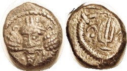 ELYMAIS, Orodes IV, Æ Drachm, Bust facg 3/4 l./Anchor between dot-&-crescents within circle, Van't H 17.3; F-VF, sl off-ctr, medium olive- brown. Scar...