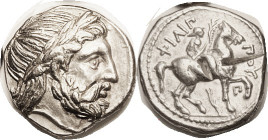 MACEDON, Philip II, 359-336 BC, Tet, Zeus head r/Youth on horse r, branch & Pi below, LeR 46,5; EF, nrly centered, well struck, excellent metal with l...