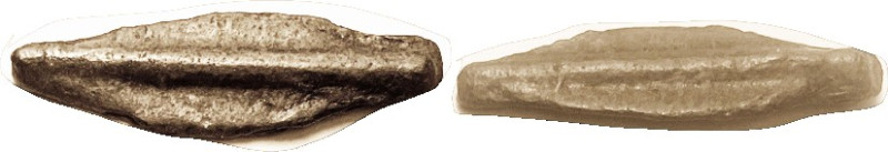 OLBIA, Arrowhead coin, 11x39 mm, c.500 BC, EF, smooth dark green patina, very ni...