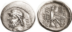 PARTHIA, Phraates II, 132-127 BC, Drachm, Sell.16.11, bust l., TAM behind (Tambrax mint), Archer rt; AEF, obv centered somewhat low, moderately dark t...