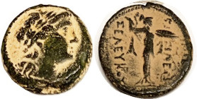 SYRIA, Seleukos I, 300-286 BC, Æ21, Apollo head r/ Athena stg r; AVF/F+, centered, dark patina with dramatic orangy contrast, thus quite bold & attrac...