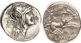 D. Junius Silanus, 91 BC, Den., Cr.337/3, Sy.646a; Roma head r/ Victory in biga r, VF, just a touch off-ctr, only slightest imperfections, decent. (A ...