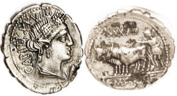 C. Manius C.f. Capito, 81 BC, Den, Cr. 378/1c, Sy.744b, Ceres head r/Plowman with oxen l; fourree, EF/VF+, nrly centered on large oval flan, obv quite...