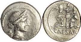 JULIUS CAESAR, Den., Venus head r/trophy & 2 captives, Sy.1014, Cr.468/1; AEF, sl off-ctr on large flan with nothing lost; insignificant traces of por...