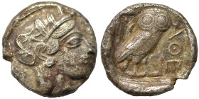 ATTICA. Athens. Circa 454-404 BC. Fourrée Tetradrachm (silver/bronze, 12.26 g, 24 mm). Helmeted head of Athena right. Rev. Owl standing right, head fa...
