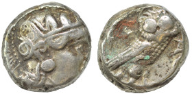 ATTICA. Athens. Circa 353-294 BC. Fourrée Tetradrachm (silver/bronze, 13.28 g, 20 mm). Helmeted head of Athena right. Rev. AΘE Owl standing right, hea...