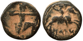 ACHAEMENID. Circa 4th century BC. Ae (silvered bronze, 1.52 g, 11 mm), uncertain mint. Persian king or hero in kneeling stance to right, drawing bow. ...