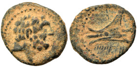 PHOENICIA. Arados. Circa 137-51 BC. Ae (bronze, 3.19 g, 18 mm). Laureate head of Zeus right. Rev. Prow left; Phoenician letters above, date below. HGC...