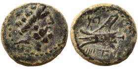 PHOENICIA. Arados. Circa 137-51 BC. Ae (bronze, 4.21 g, 15 mm). Laureate head of Zeus right. Rev. Prow left; Phoenician letters above, date below. HGC...