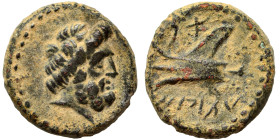 PHOENICIA. Arados. Circa 137-51 BC. Ae (bronze, 3.47 g, 15 mm). Laureate head of Zeus right. Rev. Prow left; Phoenician letters above, date below. HGC...