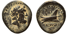PHOENICIA. Arados. Circa 137-51 BC. Ae (bronze, 3.35 g, 16 mm). Laureate head of Zeus right. Rev. Prow left; Phoenician letters above, date below. HGC...