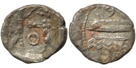 PHOENICIA. Sidon. Ba'alšillem II, circa 401-366 BC. 1/16 Shekel (silver, 0.68 g, 10 mm). Phoenician galley left, waves below. Rev. Persian king or her...