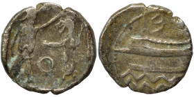 PHOENICIA. Sidon. Ba'alšillem II, circa 401-366 BC. 1/16 Shekel (silver, 0.83 g, 10 mm). Phoenician galley left, waves below. Rev. Persian king or her...