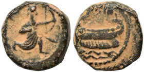 PHOENICIA. Sidon. Uncertain king. Ae (bronze, 3.07 g, 13 mm). Persian king or hero in kneeling/running stance to right, holding spear and bow. Rev. Ph...