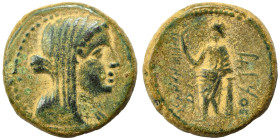 PHOENICIA. Marathos. 220-150 BC. Tetrachalkon (bronze, 9.64 g, 21 mm). Veiled female head (Berenike II?) to right. Rev. Marathos standing left, holdin...
