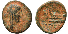 PHOENICIA. Marathos. Circa 217-184 BC. Ae (bronze, 2.87 g, 16 mm). Veiled bust of Astarte right. Rev. Prow of galley left; date below. Duyrat, Atelier...