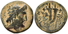 PHOENICIA. Marathos. 130/29-24/3 BC. (bronze, 5.46 g, 20 mm). Laureate head of Zeus to right. Rev. Double cornucopia and date in right field. HGC 10, ...