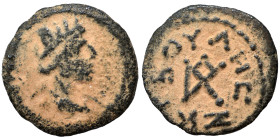BABYLONIA. Seleukeia ad Tigrim. 1st century AD. (bronze, 1.40 g, 14 mm). Turreted bust of Tyche to right. Rev. BOYΛHC - ZKT (date) around monogram. Re...