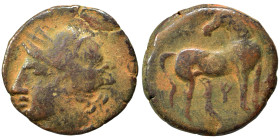 CARTHAGE. Ae (bronze, 5.47 g, 21 mm). Wreathed head of Tanit left. Rev. Horse standing right, head left. Fine.