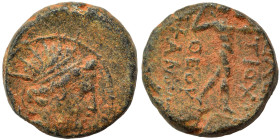 SELEUKID KINGS. Antiochos IV Epiphanes, 175-164 BC. Ae Serrate (bronze, 3.37 g, 13 mm), Uncertain mint. Radiate and diademed head right. Rev. Apollo s...