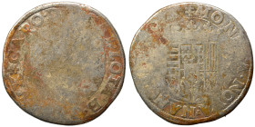 FRANCE. Lorraine. Charles III, 1545-1608. Teston (silver, 8.44 g, 28 mm), Nancy. CARO D G CAL LOTA B GEL DVX Armored bust right. Rev. MONETA NOVA NANC...