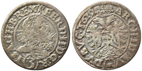 AUSTRIA. Habsburg. Ferdinand II, 1619-1637. 3 kreuzer (silver, 1.46 g, 20 mm), Breslau. Herinek 1286.