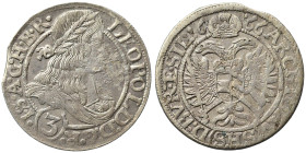 AUSTRIA. Habsburg. Leopold I, 1657 – 1705. 3 Kreuzer (silver, 1.90 g, 20 mm), Breslau. Herinek 1535.