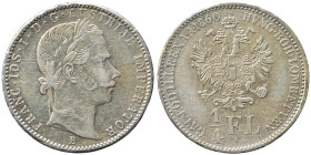 AUSTRIA. Habsburg. Franz Joseph I, 1848-1916, 1/4 Gulden (silver, 5.35 g, 22 mm), Vienna. Herinek 624.