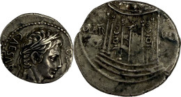 AUGUSTE (27-14). Denier Colonia Patricia, 19.
Argent. 3,82g. (6h). Frappe décentrée. Très Beau. A/. CAESARI AVGVSTO. Tête laurée d'Auguste à droite. ...