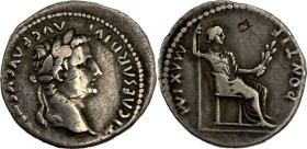 TIBÈRE (14-37). Denier, Lyon vers 30.
Argent. 3,15g. (11h). Petite griffe au revers. TB à Très Beau. A/. Tête laurée de Tibère à droite. R/. Livie as...