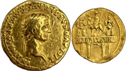 CLAUDE (41-54). Auréus, Rome 46-47.
Or. 7,61g. (4h). Exemplaire anciennement monté. TB. Très rare. A/. TI CLAVD CAESAR AVG P M TR P VI IMP XI. Tête l...