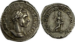 MACRIN (217-218). Denier, Rome.
Argent. 3,87g. (6h). Très Beau à Superbe. A/. Buste lauré et cuirassé de Macrin à droite. R/. La Sécurité debout appu...