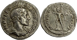 ALEXANDRE SÉVÈRE (221-235). Denier, Rome.
Argent. 3,51g. (2h). Très Beau. A/. Buste lauré et drapé d'Alexandre Sévère à droite. R/. Jupiter, nu, marc...