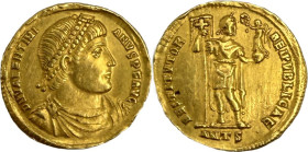 VALENTINIEN Ier (364-375). Solidus, Antioche.
Or. 4,48g. (12h). Très Beau à Superbe. A/. D N VALENTINIANVS P F AVG. Buste diadémé, drapé et cuirassé ...