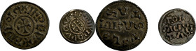 Denier à la légende trilinéaire, Toulouse (Haute-Garonne).
Argent. 1,8g. (3h). Très Rare. Lot de 2 monnaies. A/. +HLVDOVVICVS IMP croix. R/. TOLO / S...