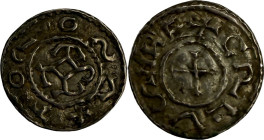 Obole au type GDR, (à partir de 864), Toulouse (Haute-Garonne).
Argent. 0,63g. (12h). Très Beau à Superbe. Semble unique. A/. Croisette en biais +CRL...