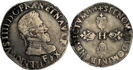 HENRI IV (1589-1610). Demi-franc, Angers 1594.
Argent. 6,84g. (12h). Très joli buste. Deux légères traces d'essai au revers. TB à Très Beau. Millésim...