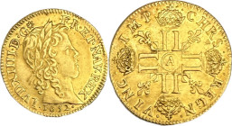 Louis d'or à la mèche longue, Paris 1652.
Or. 6,70g. TB à Très Beau. Frappe du second semestre. A/. Tête enfantine du Roi laurée à droite, les cheveu...