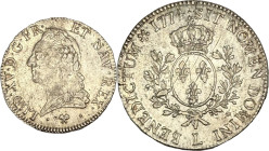 Écu à la vieille tête, Bayonne 1774.
Argent. 29,20g. TB à Très Beau. A/. Buste du Roi à gauche, lauré et drapé. Sous le buste, marque de Pierre d'Arr...