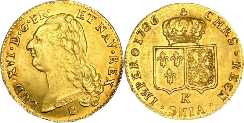 LOUIS XVI (1774-1793). Double louis d'or au buste nu, Bordeaux 1786.
Or. 15,28g...