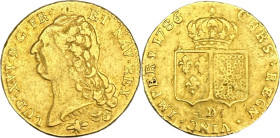 Double louis d'or au buste nu, Lyon 1786.
Or. 15,16g. Chocs. B. A/. Buste nu du Roi à gauche. Au-dessous, marque du maître Jean-Claude Gabet. R/. Écu...