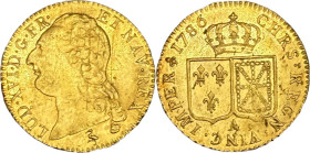 Louis d'or au buste nu, Paris 1786.
Or. 7,61g. Superbe. A/. Buste nu du Roi à gauche. Au-dessous, marque du maître Jean Dupeyron de la Coste. R/. Écu...