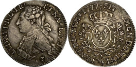 Cinquième d'écu aux branches d'oliviers, Pau 1777.
Argent. 5,83 g. Quelques stries d'ajustage. Très Beau. 31 501 ex. Peu commun. A/. Buste du Roi à g...