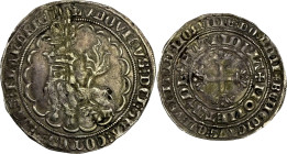Double gros ou botdraeger, Gand ou Malines, 1366-1384.
Argent. 4,01g. (9h). Superbe. A/. Lion assis à gauche, couronné, surmonté d'un heaume dans un ...