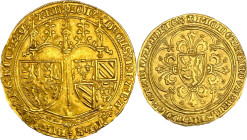 DUCHÉ DE BRABANT. JEANNE VEUVE et PHILIPPE LE HARDI Comte de Flandre (1384-1389).
Double roosebeker ou grand écu d'or, Louvain, Convention monétaire ...